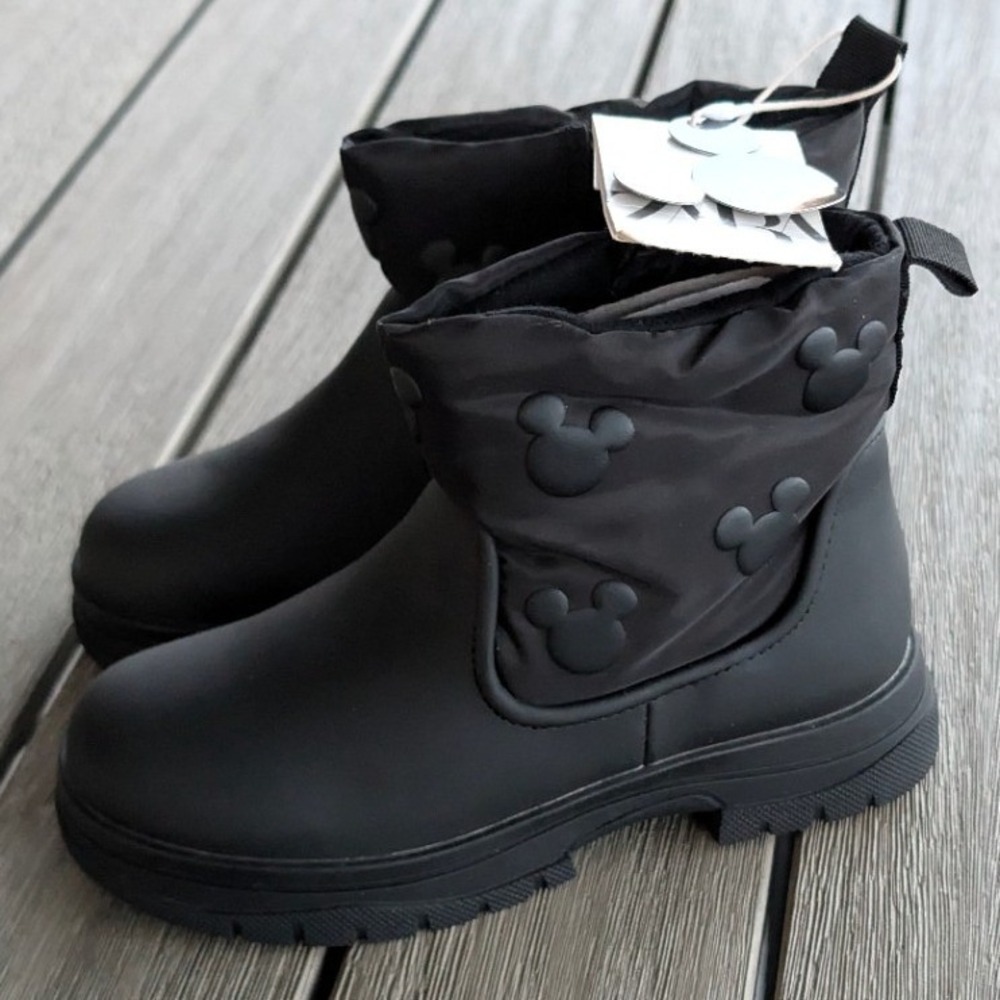 Zara Kids‎ Disney Mickey Mouse Black Quilted Ankle Boots Size 11 NWT